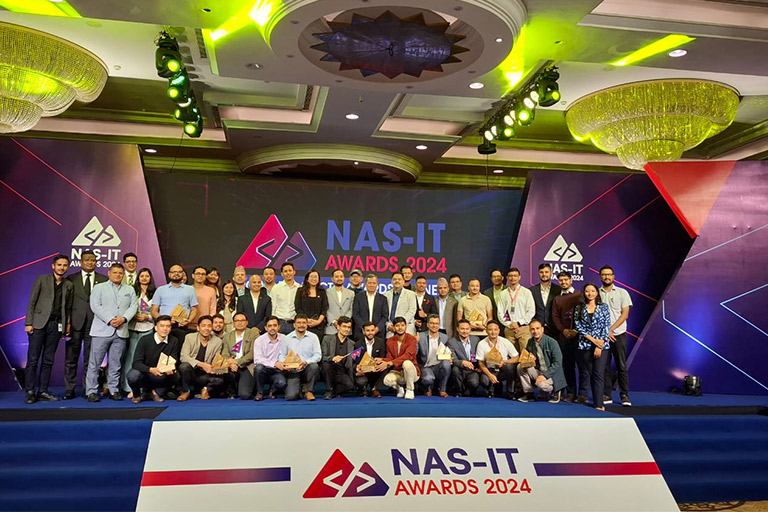 माननीय सञ्चार तथा सूचना प्रविधि मन्त्री श्री पृथ्वीसुब्बा गुरुङ NAS-IT award ceremony मा सहभागि हुँदै